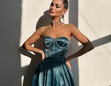 Комплект: корсет-бюстьє , декорований стразами  + спідниця максі з розрізом   Комплект: корсет-бюстьє , декорований стразами  + спідниця максі з розрізом   | PUSHKA SHOP