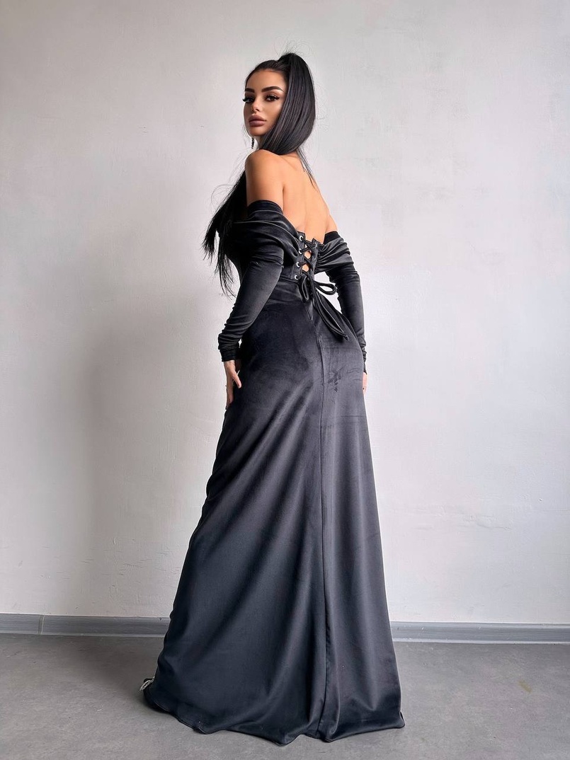 Оксамитова сукня максі декорована стразами  Ручна робота  | PUSHKA SHOP