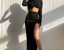 Трикотажный комплект: топ с чашечками push up + юбка миди с разрезом  Трикотажный комплект: топ с чашечками push up + юбка миди с разрезом  | PUSHKA SHOP