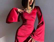 Оксамитова сукня,  декорована стразами з розкльошоними рукавами  Оксамитова сукня,  декорована стразами з розкльошоними рукавами  | PUSHKA SHOP