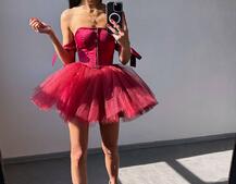 Атласна корсетна сукня міні з гачками та пишною фатиновою спідницею  | PUSHKA SHOP