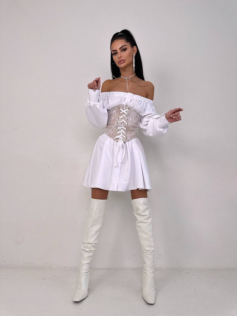 Приталена сорочка на плічках+  мереживний корсет Приталена сорочка на плічках+  мереживний корсет | PUSHKA SHOP