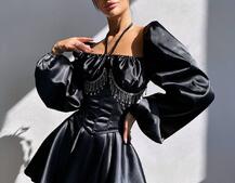 Сукня з корсетом, декорованим бахромою зі страз Ручна робота  Сукня з корсетом, декорованим бахромою зі страз Ручна робота  | PUSHKA SHOP