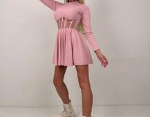Трикотажна корсетна сукня з мереживом та пишною спідницею  | PUSHKA SHOP