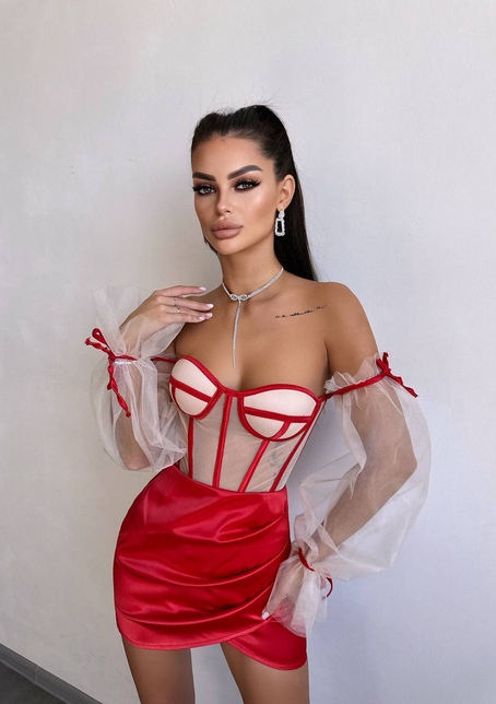 Атласний  комплект: корсет + спідниця  | PUSHKA SHOP