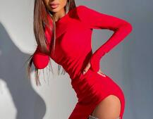 Сукня з розрізом, декорована бахромою зі страз | PUSHKA SHOP