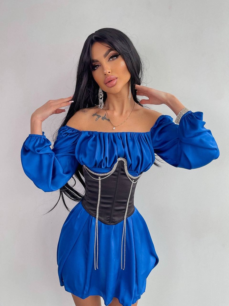 Приталена сукня з шовку  + корсет декорований стразами  Ручна робота  Приталена сукня з шовку  + корсет декорований стразами  Ручна робота  | PUSHKA SHOP