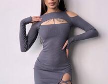 Трикотажне плаття по фігурі зі шнурівкою на ніжці Трикотажне плаття по фігурі зі шнурівкою на ніжці | PUSHKA SHOP