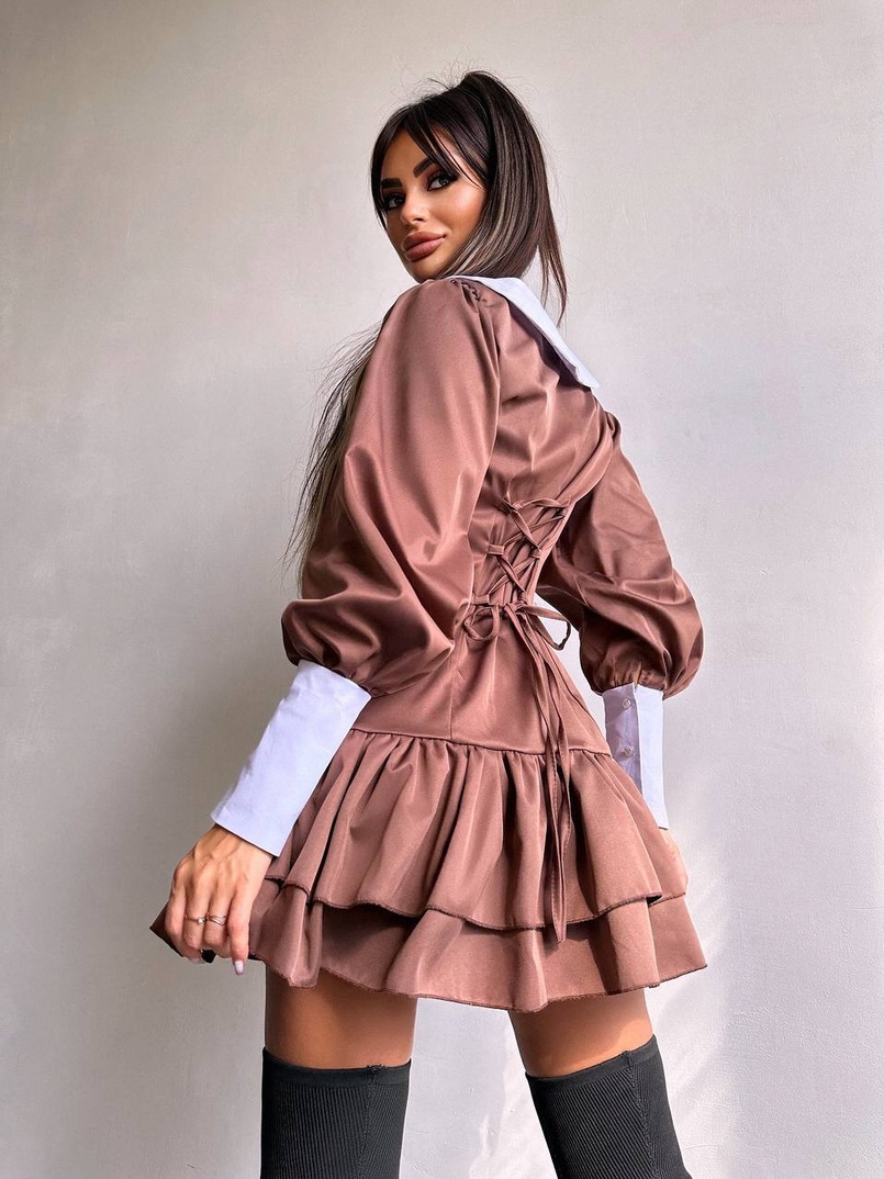 Котонова сукня з рюшами на гудзиках зі шнурівкою на спинці Котонова сукня з рюшами на гудзиках зі шнурівкою на спинці | PUSHKA SHOP