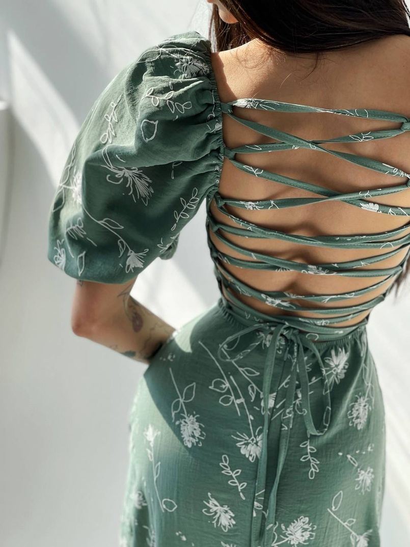 Платье миди со шнуровкой на спинке  | PUSHKA SHOP