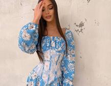 Сукня міді з розрізом в квітковий принт + прозорий корсет  Сукня міді з розрізом в квітковий принт + прозорий корсет  | PUSHKA SHOP