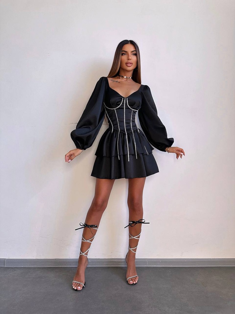 Комплект: сукня з подвійною спідницею + корсет, декорований стразами    Комплект: сукня з подвійною спідницею + корсет, декорований стразами    | PUSHKA SHOP