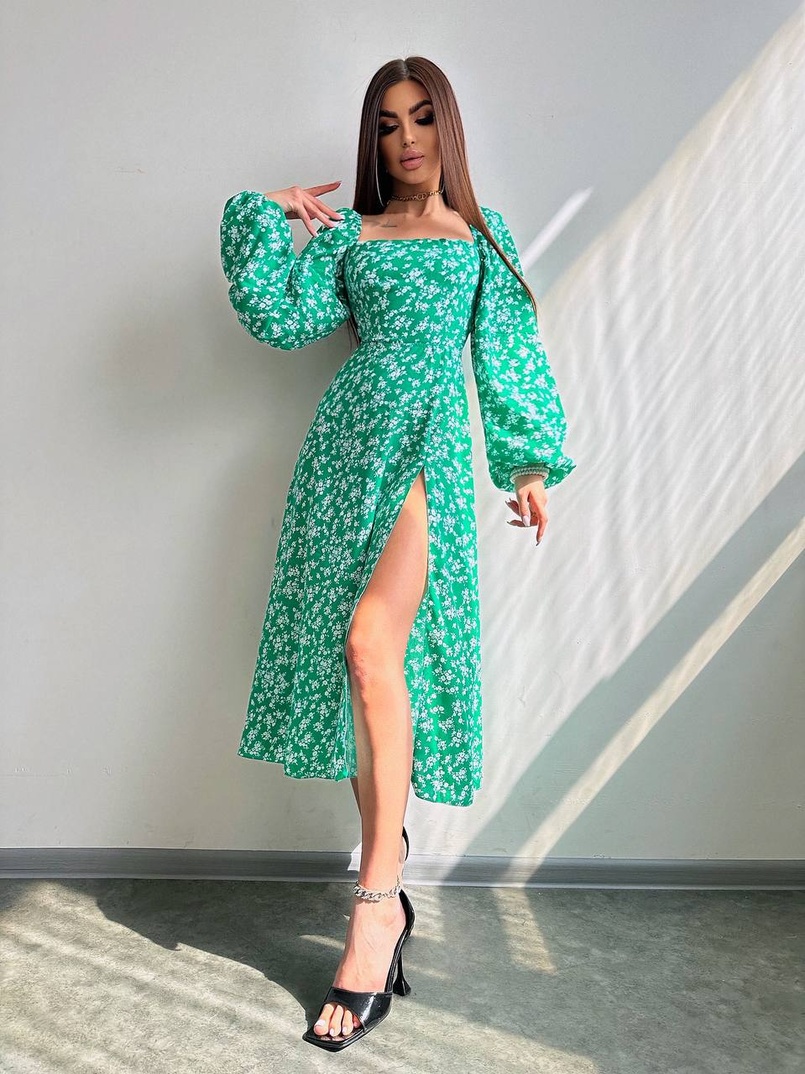 Квіткова сукня-міді зі шнурівкою на спинці та розрізом на ніжці Квіткова сукня-міді зі шнурівкою на спинці та розрізом на ніжці | PUSHKA SHOP