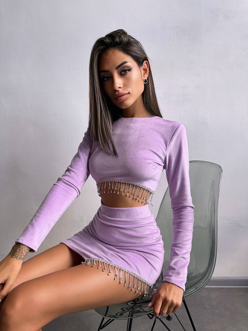 Оксамитовий комплект, декорований бахромою зі страз | PUSHKA SHOP