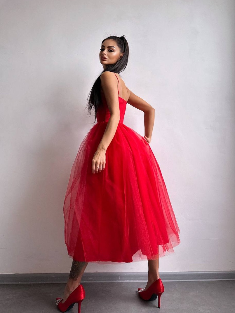 Сукня міді із чашечками з пишною спідницею | PUSHKA SHOP