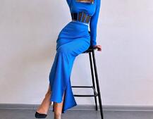 Трикотажний комплект: топ з елементами корсету та спідниця з розрізами  | PUSHKA SHOP