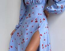 Сукня міді з розрізом в квітковий принт + прозорий корсет  Сукня міді з розрізом в квітковий принт + прозорий корсет  | PUSHKA SHOP