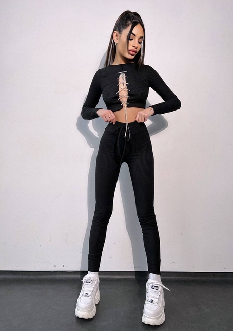 Костюм:  легінси та топ з шнурівкою зі страз Костюм:  легінси та топ з шнурівкою зі страз | PUSHKA SHOP