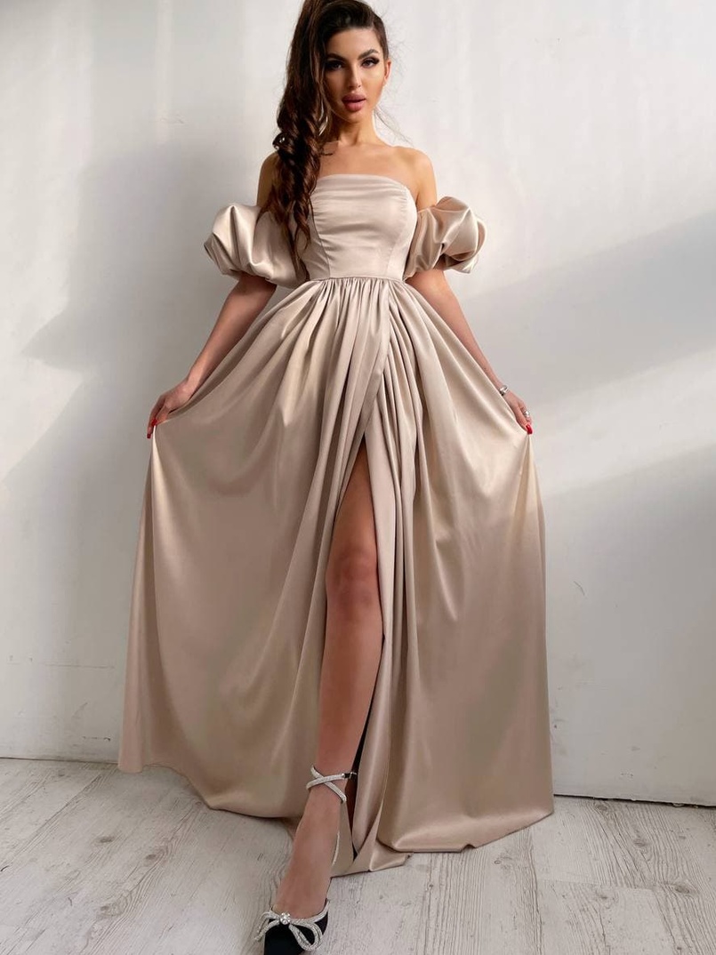 Атласное платье макси с объемными рукавами   Атласное платье макси с объемными рукавами   | PUSHKA SHOP