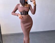 Трикотажний комплект: топ з елементами корсету та спідниця з розрізами  Трикотажний комплект: топ з елементами корсету та спідниця з розрізами  | PUSHKA SHOP