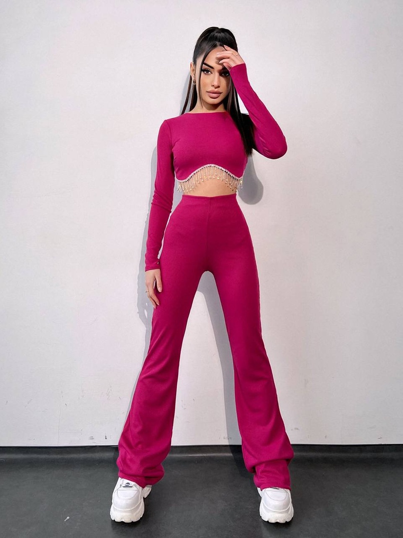 Комплект : штани кльош і топ , декорований бахромою зі страз Ручна робота Комплект : штани кльош і топ , декорований бахромою зі страз Ручна робота | PUSHKA SHOP