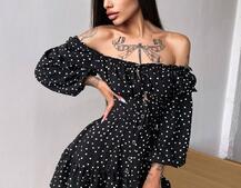 Сукня в горошок на ґудзиках з воланами  Сукня в горошок на ґудзиках з воланами  | PUSHKA SHOP