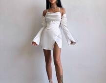 Комплект: корсет з рукавами    + спідниця міні з драпіруванням   Комплект: корсет з рукавами    + спідниця міні з драпіруванням   | PUSHKA SHOP