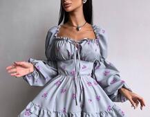 Сукня з квітковим принтом з воланами на ґудзиках  | PUSHKA SHOP