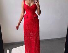 Вишуканий комплект із мереживного корсета та спідниці міді  | PUSHKA SHOP