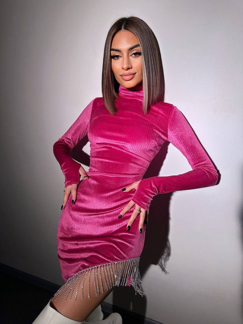 Оксамитова сукня, декорована бахромою зі страз | PUSHKA SHOP