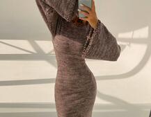 Трикотажна сукня максі з розкльошеними рукавами та відкритою спиною | PUSHKA SHOP