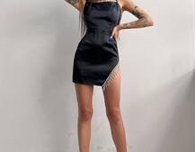 Платье мини, декорированное бахромой из страз | PUSHKA SHOP