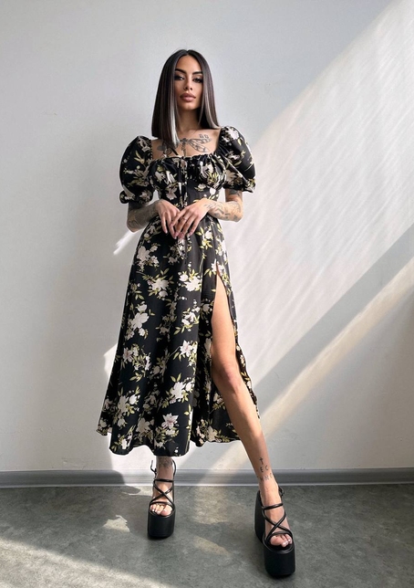 Сукня- міді  з квітковим принтом | PUSHKA SHOP