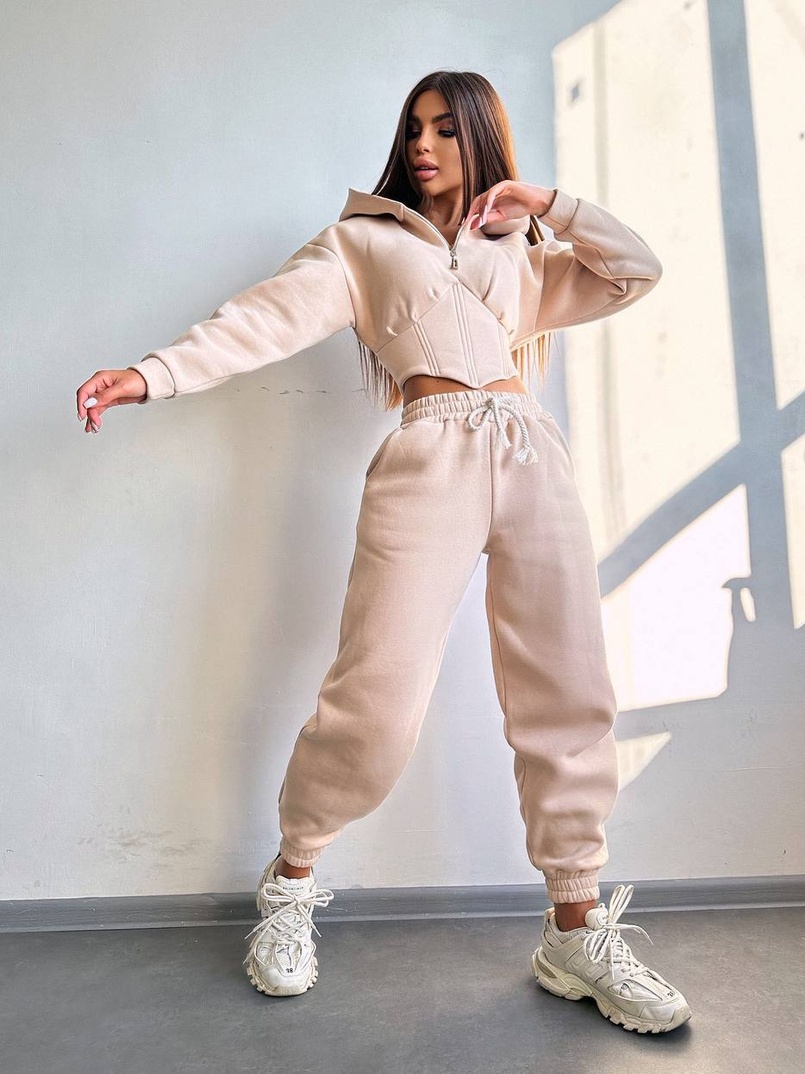 Комплект на флісі : худі з елементами корсету + штани  Комплект на флісі : худі з елементами корсету + штани  | PUSHKA SHOP