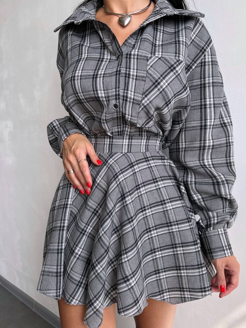 Комплект: сорочка + спідниця у клітинку  Комплект: сорочка + спідниця у клітинку  | PUSHKA SHOP