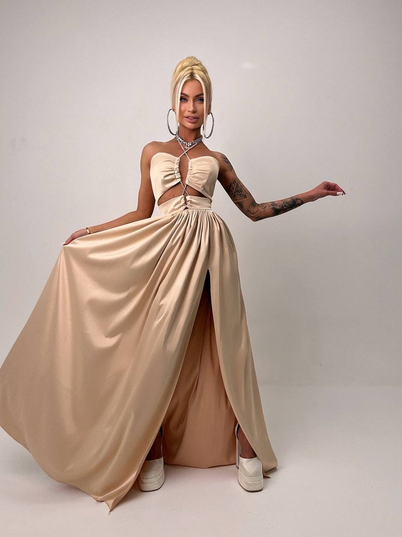 Атласна сукня максі із шнуром зі стразами  Атласна сукня максі із шнуром зі стразами  | PUSHKA SHOP