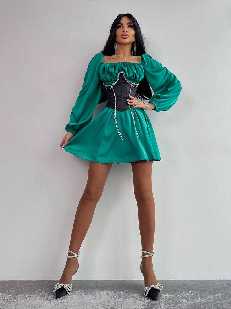 Приталена сукня з шовку  + корсет декорований стразами  Ручна робота  Приталена сукня з шовку  + корсет декорований стразами  Ручна робота  | PUSHKA SHOP