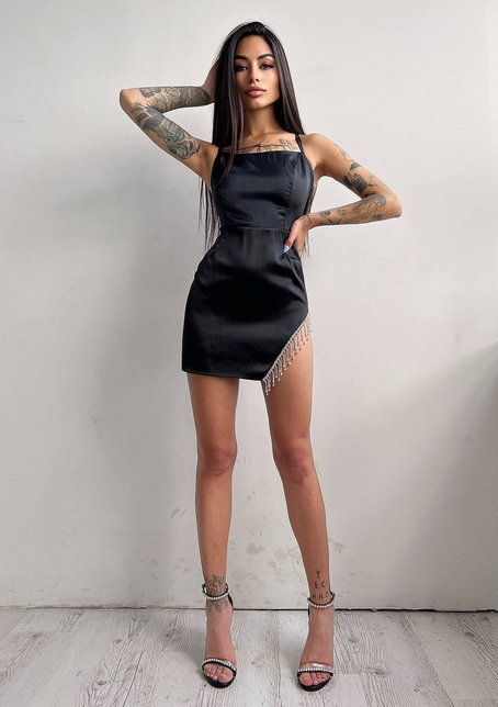 Платье мини, декорированное бахромой из страз | PUSHKA SHOP