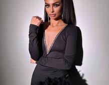 Сукні міні декорована стразами та натуральним пір‘ям Сукні міні декорована стразами та натуральним пір‘ям | PUSHKA SHOP