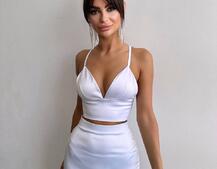 Комплект: топ з філіжанками + спідниця декорована бахромою зі страз  Комплект: топ з філіжанками + спідниця декорована бахромою зі страз  | PUSHKA SHOP