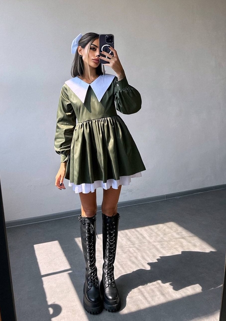 Котонова сукня з комірцем + бант  | PUSHKA SHOP