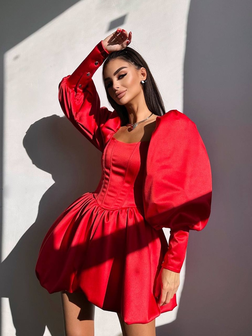 Сукня з обʼємними рукавами та спідницею балоном  Сукня з обʼємними рукавами та спідницею балоном  | PUSHKA SHOP