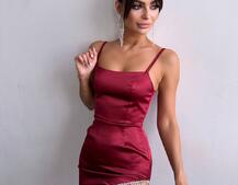 Атласна сукня декорована бахромою зі страз  Атласна сукня декорована бахромою зі страз  | PUSHKA SHOP