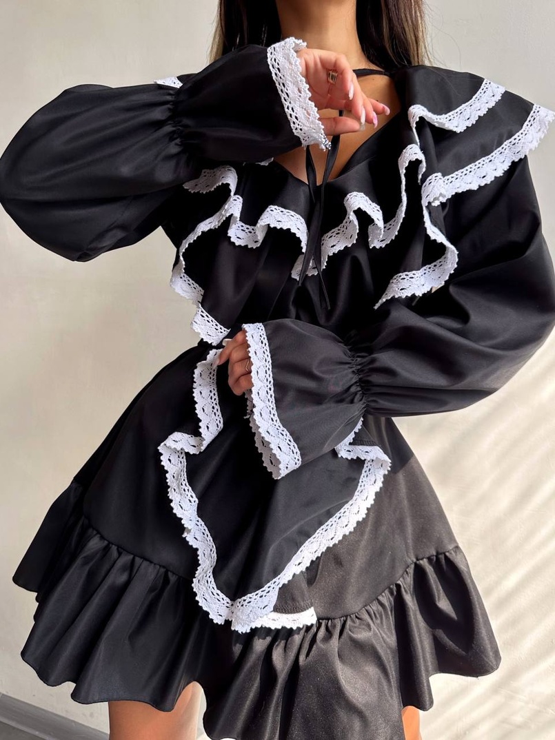 Котонова сукня декорована мереживом    Котонова сукня декорована мереживом    | PUSHKA SHOP