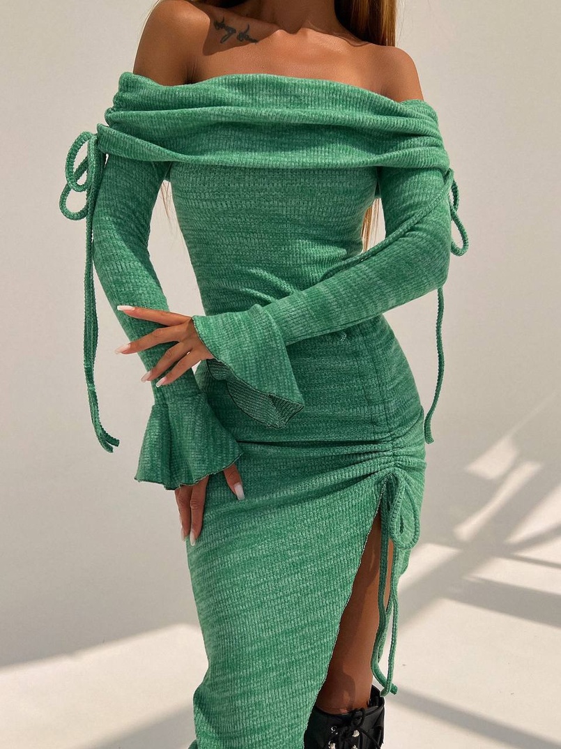 Трикотажна сукня міді з хомутом   | PUSHKA SHOP