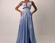 Атласна сукня максі із шнуром зі стразами  Атласна сукня максі із шнуром зі стразами  | PUSHKA SHOP