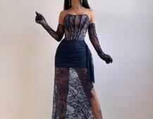 Мереживна сукня максі з рукавичками  | PUSHKA SHOP