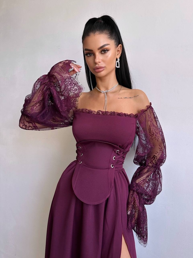 Сукня міді з корсетом декорована мереживом  | PUSHKA SHOP