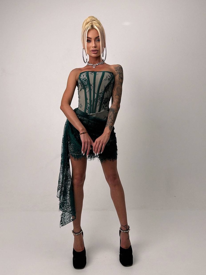 Мереживна сукня міні зі шлейфом   Мереживна сукня міні зі шлейфом   | PUSHKA SHOP