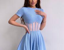 Сукня-міні  з елементами корсету  та спідницею солнцем | PUSHKA SHOP